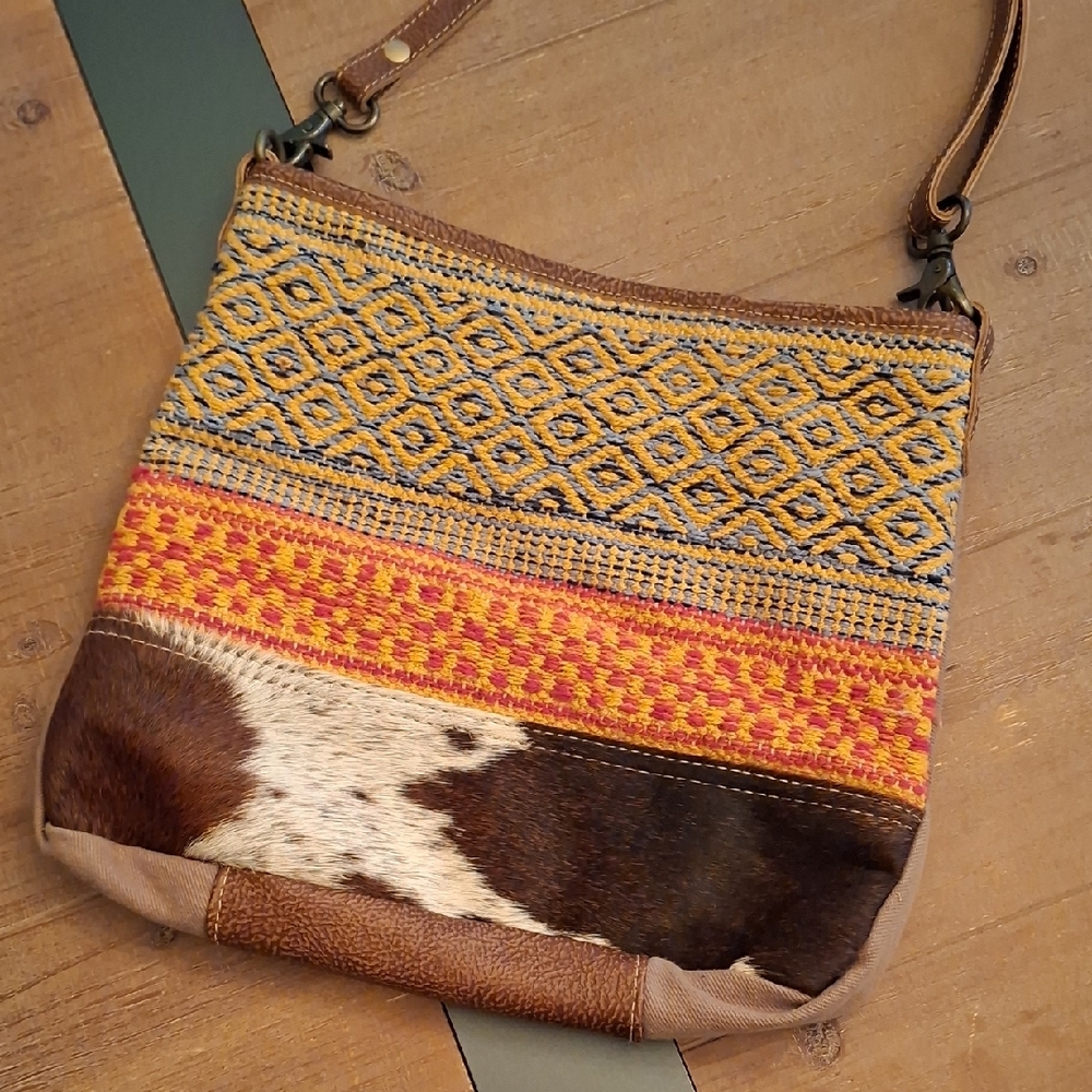 Myra Bag Bohemian/Western/Patchwork Pony Print Crossbody Bag - Cotton & Leather
